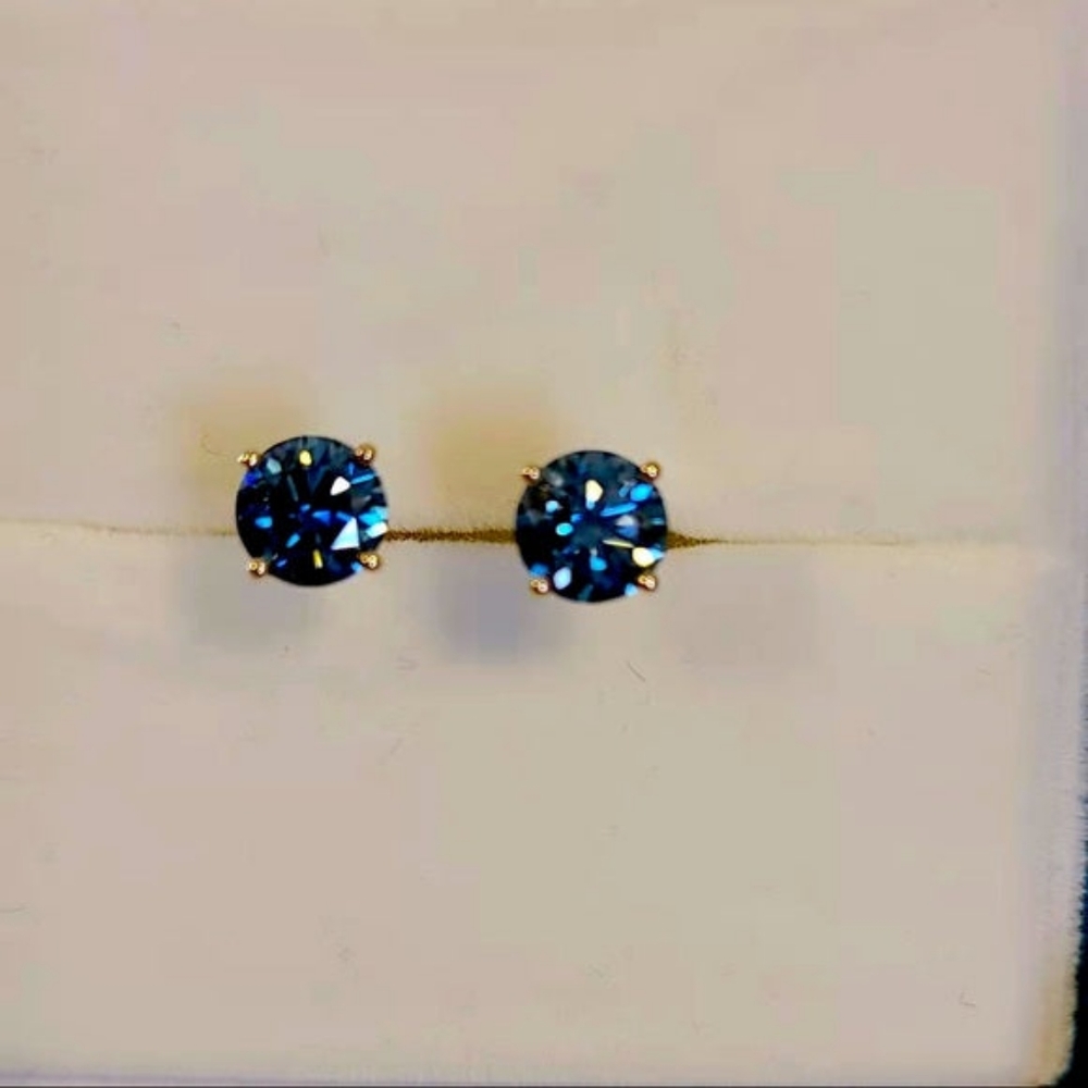 Solid 14k gold 1ct royal blue moissanite earrings